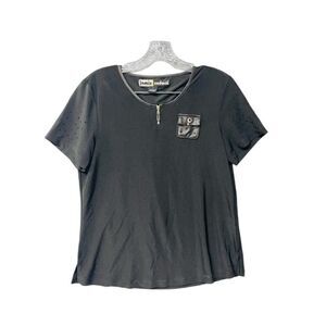 Jamie Sadock Black Short Sleeve Top Blouse Size S